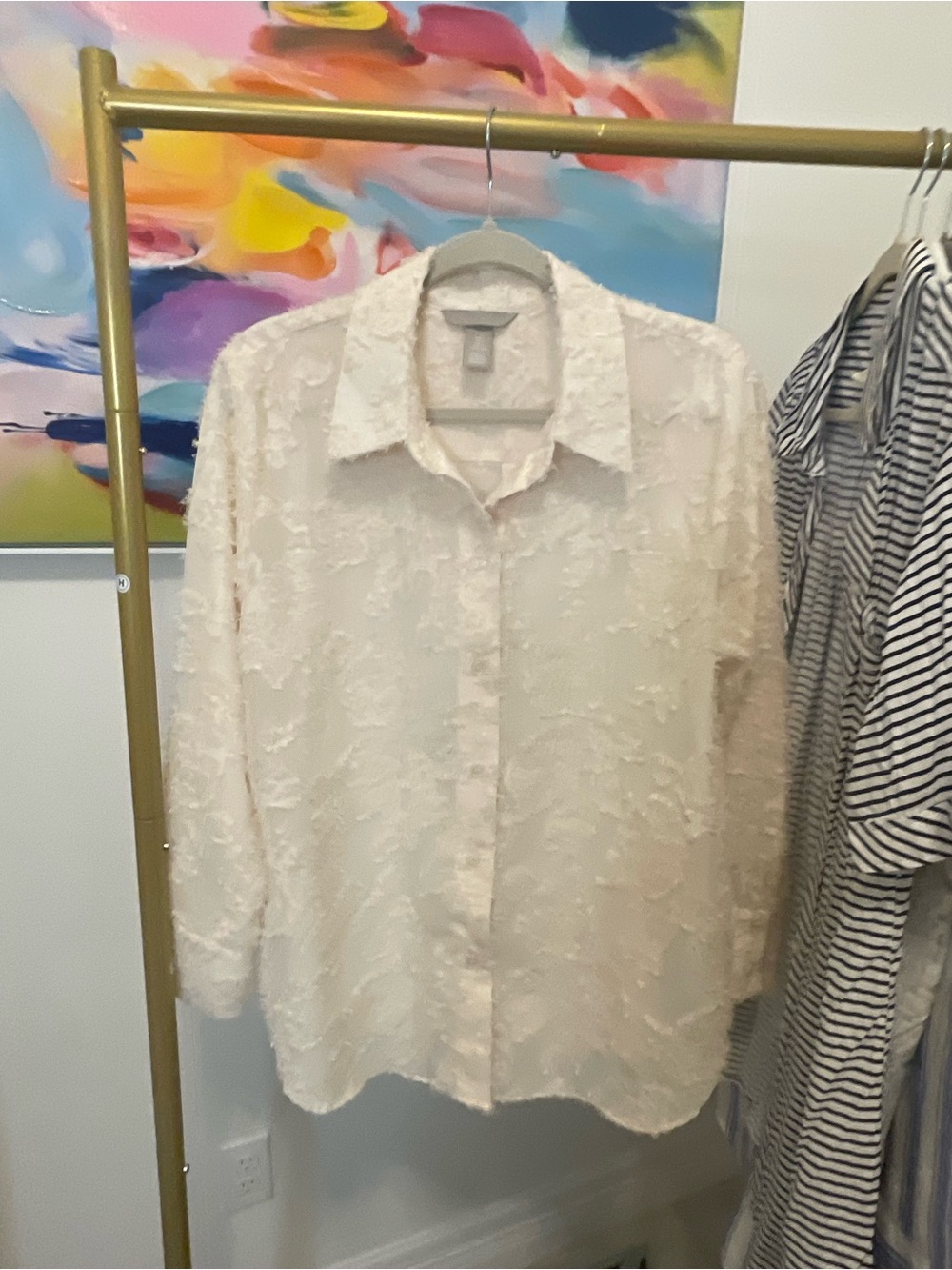 H&M Cream Textured Button-Down Shirt Large
